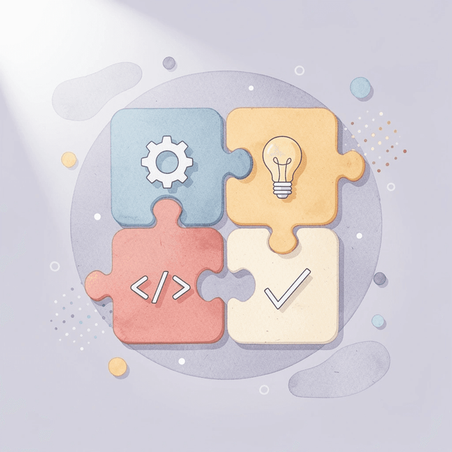 Scene illustration of puzzle pieces fitting together representing GLP-1 as part of a coordinated system