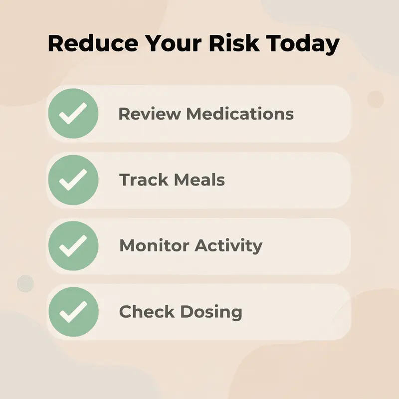 Checklist of key actions to reduce low blood sugar risk on GLP-1