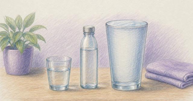 A small sipping glass and bottle beside one oversized full glass