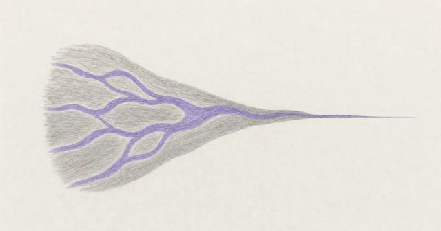 Hand-drawn shape narrowing from a wide shaded area into one thin channel