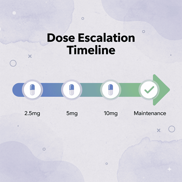 Timeline showing progressive dose escalation from 2.5mg to maintenance