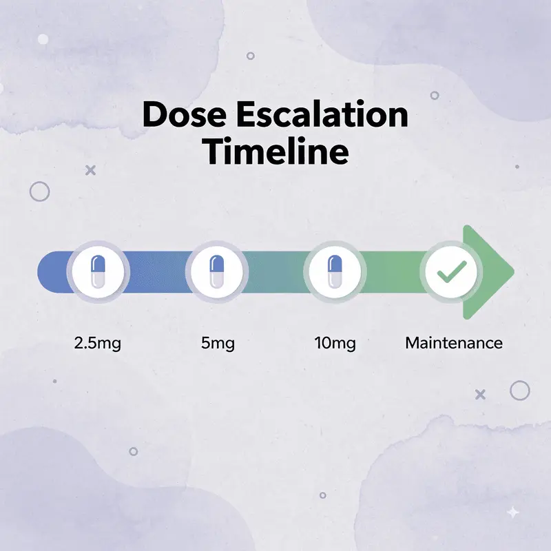 Timeline showing progressive dose escalation from 2.5mg to maintenance