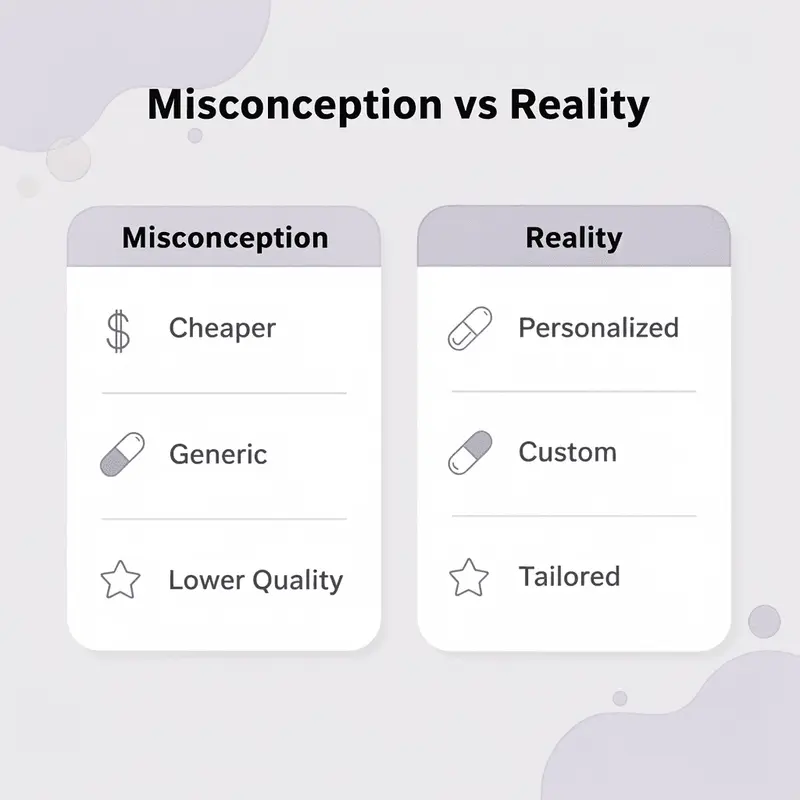 Comparison table showing misconceptions versus reality about compounded medications