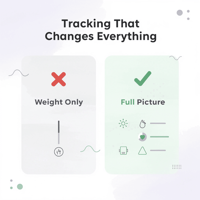 Before and after infographic comparing tracking weight only versus tracking all wellness variables