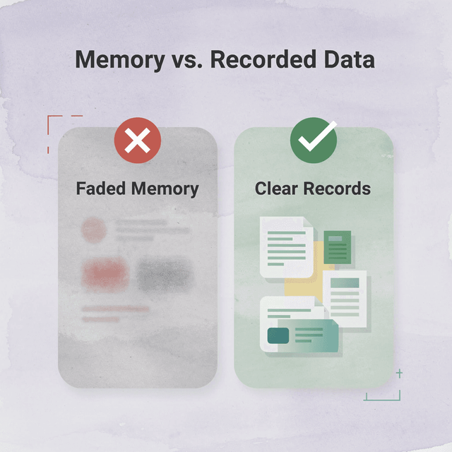 Before and after infographic comparing faded memory to clear recorded injection data