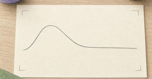 Hand-drawn pencil curve rising to an early hump then flattening low