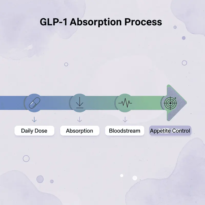 Process flow showing GLP-1 medication absorption stages