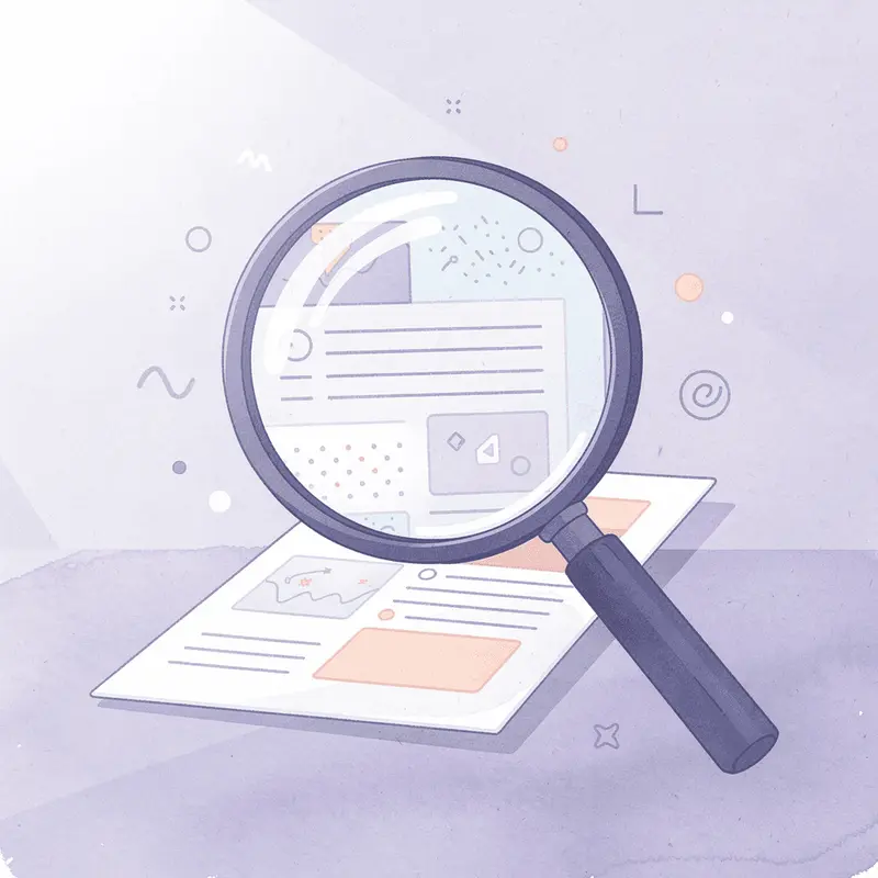 Magnifying glass examining quality control processes