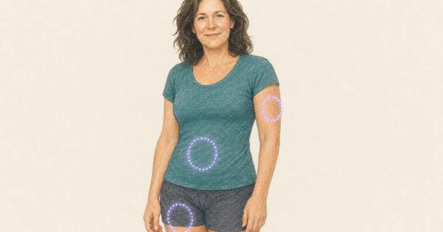 Figure with soft dotted zones on abdomen, thigh, and upper arm.