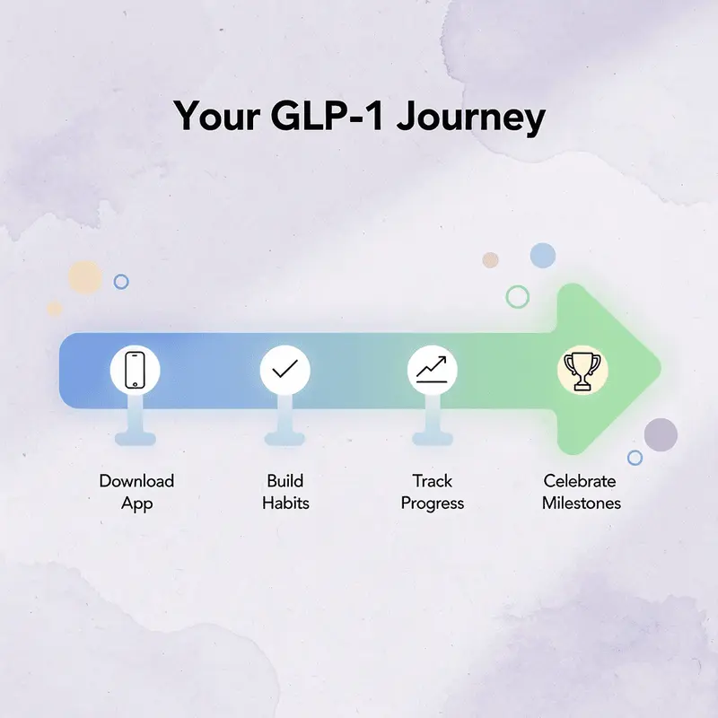 Arrow progression showing four stages of the GLP-1 success journey