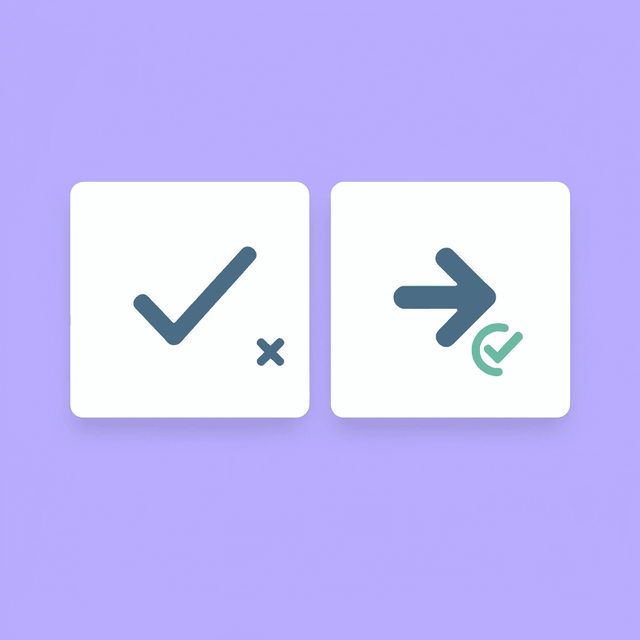 Left side shows wrong choice with X, right side shows consistent execution with checkmark