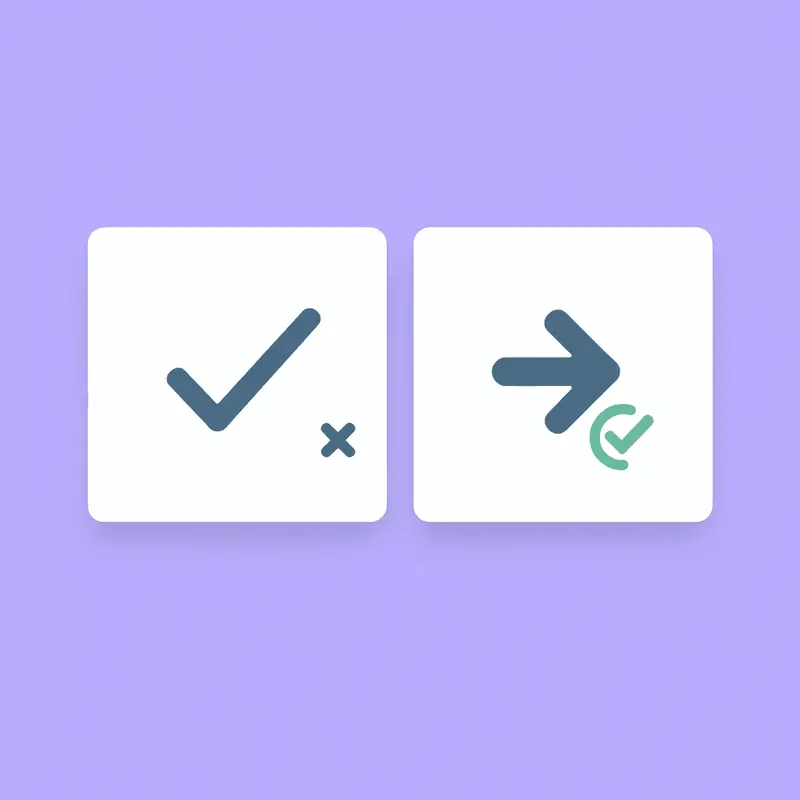 Left side shows wrong choice with X, right side shows consistent execution with checkmark