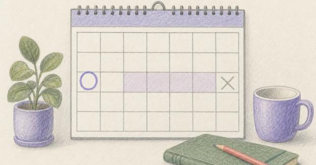 Calendar with a shaded four-day catch-up window and one crossed-out day