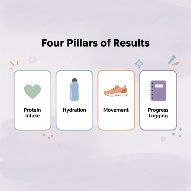 Infographic showing four habit pillars that support GLP-1 treatment outcomes
