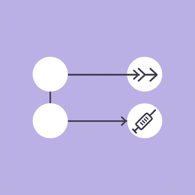 Two paths splitting from a central point, one leading to injectable Wegovy and one to oral form