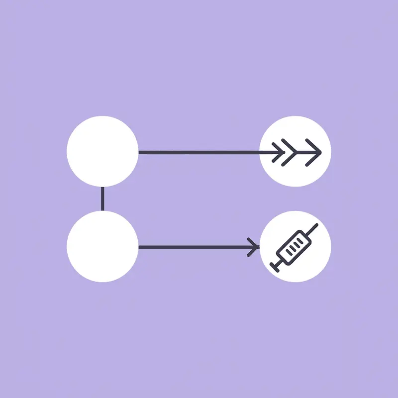Two paths splitting from a central point, one leading to injectable Wegovy and one to oral form