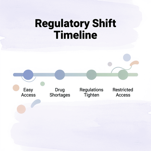 Timeline showing the regulatory shift from easy access to restricted access for compounded semaglutide