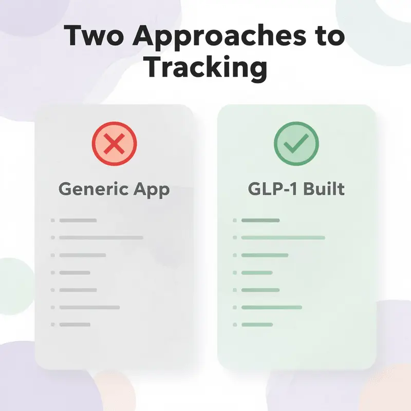 Before and after comparison of generic calorie app versus purpose-built GLP-1 tracking app
