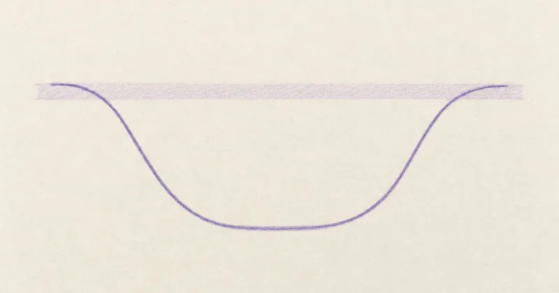 Hand-drawn line dipping low then rising back to its starting level