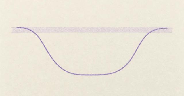 Hand-drawn line dipping low then rising back to its starting level