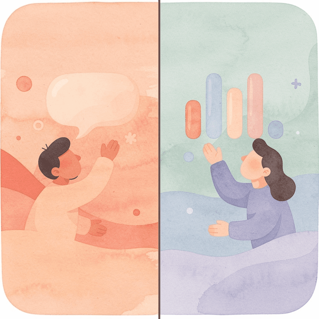 Scene comparing scattered health tracking versus organized app-based tracking