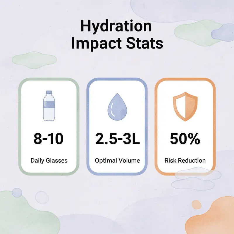 Statistics showing hydration requirements and benefits for kidney stone prevention