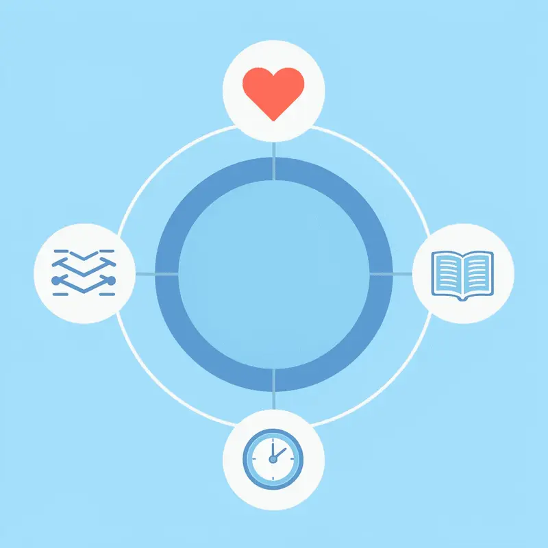 Central hub showing GLP-1 app connected to four key tracking elements: protein intake, hydration, medication, and weight