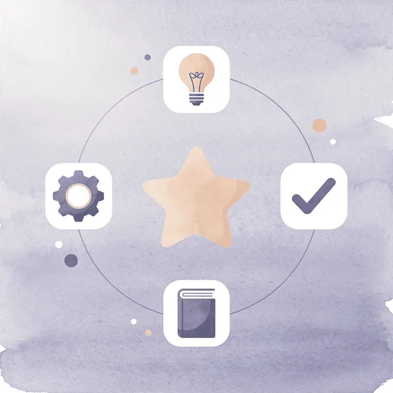 Central pill icon connected to muscle loss, nutrition, hydration, and symptom tracking icons
