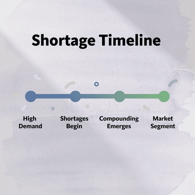 Timeline showing progression from high demand to new market segment