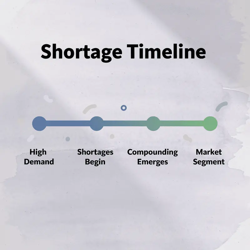Timeline showing progression from high demand to new market segment