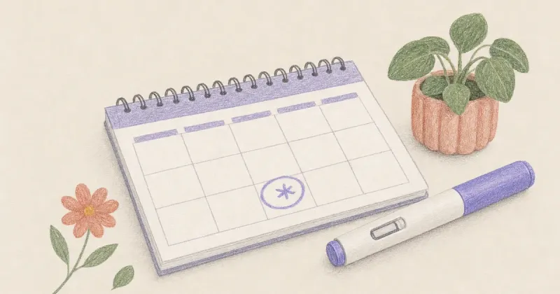 Weekly calendar with one shot day marked beside an injection pen