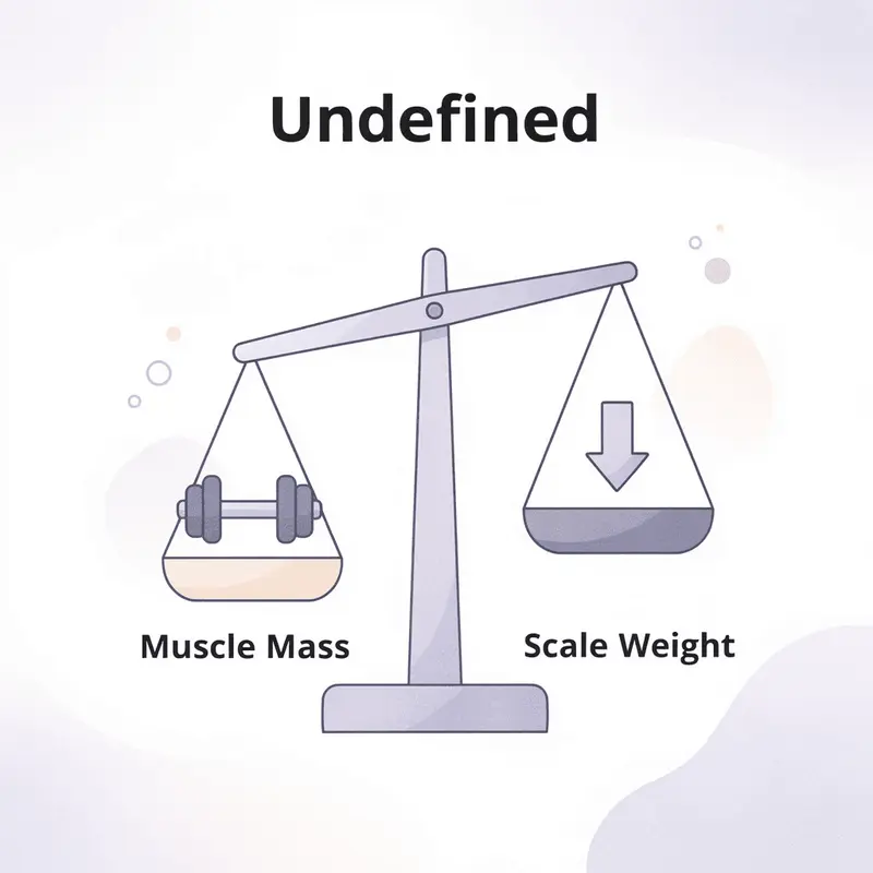 Balance scale comparing muscle mass versus scale weight