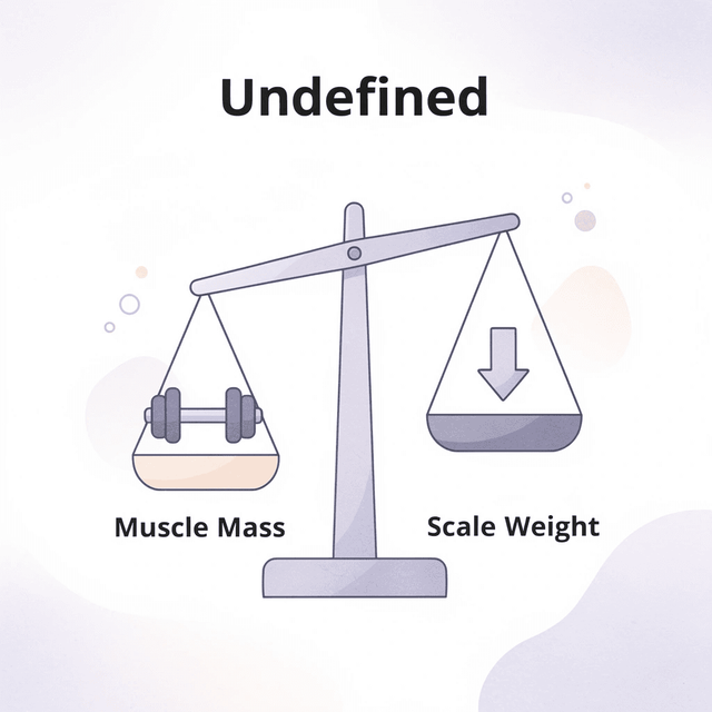 Balance scale comparing muscle mass versus scale weight