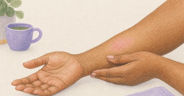 Close-up of a forearm with faint fading skin redness