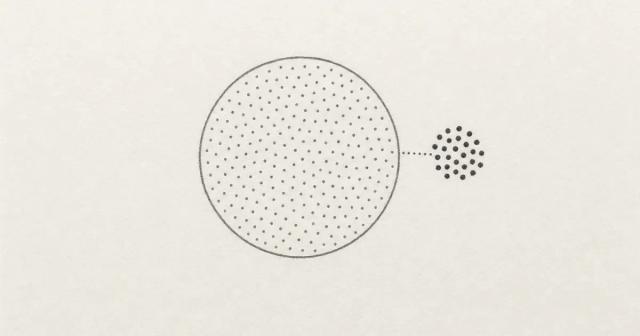 Hand-drawn circle filled with dots and a small separate dot cluster just outside its edge