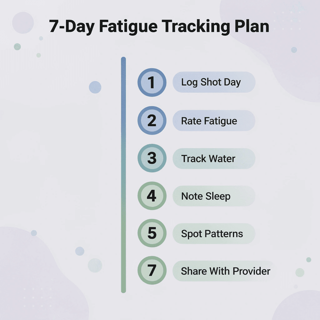 Infographic showing 7-day fatigue tracking steps
