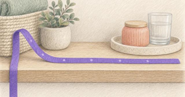 Purple measuring tape curved to drop steeply then flatten