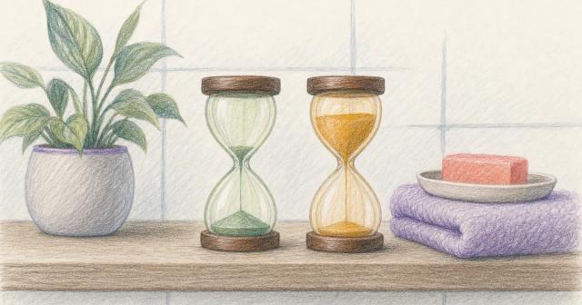 Two sand timers: one nearly drained, one still full