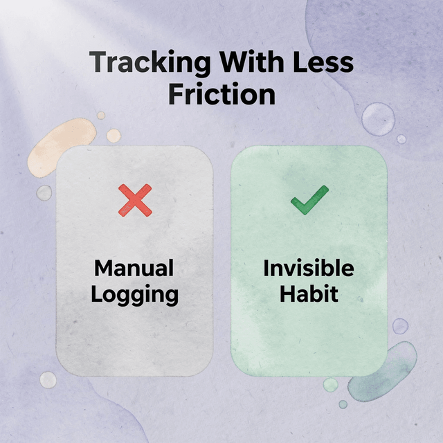 Before and after infographic showing the shift from manual logging to effortless habit