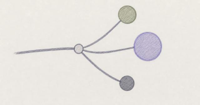 Hand-drawn schematic of one line meeting a junction and branching into three lines ending in circles