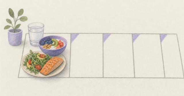 Row of daily cells, one filled with food and water, later ones left empty.