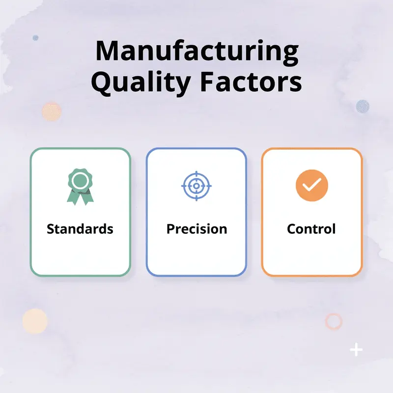 Infographic showing three manufacturing quality factors