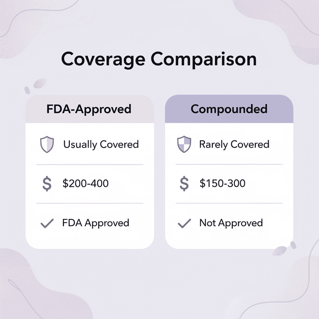 Comparison chart showing differences between FDA-approved and compounded semaglutide coverage