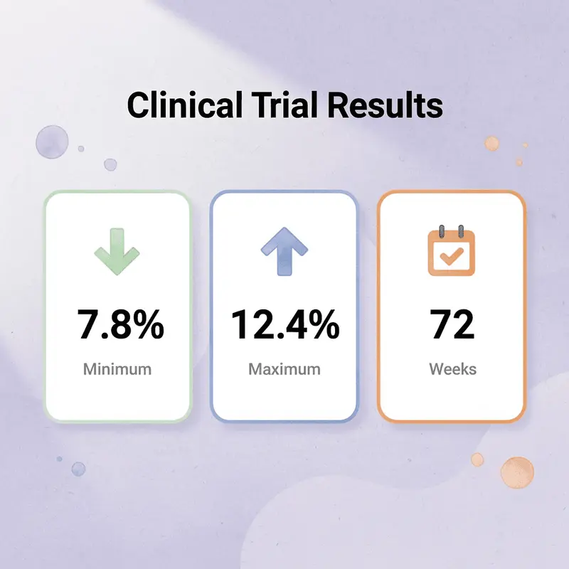 Clinical trial results showing weight loss percentages and duration