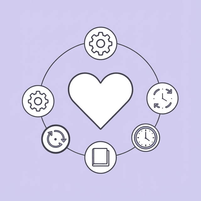 Four interconnected tracking elements - doses, nutrition, hydration, and exercise - surrounding a central health goal icon