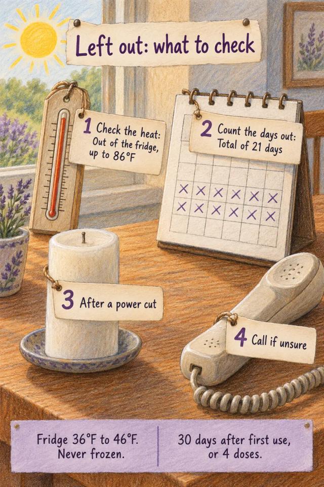 Four numbered steps for working out whether Zepbound left out of the fridge is still usable.