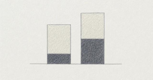 Hand-drawn diagram of two bars; only the right one keeps its full dark base band.