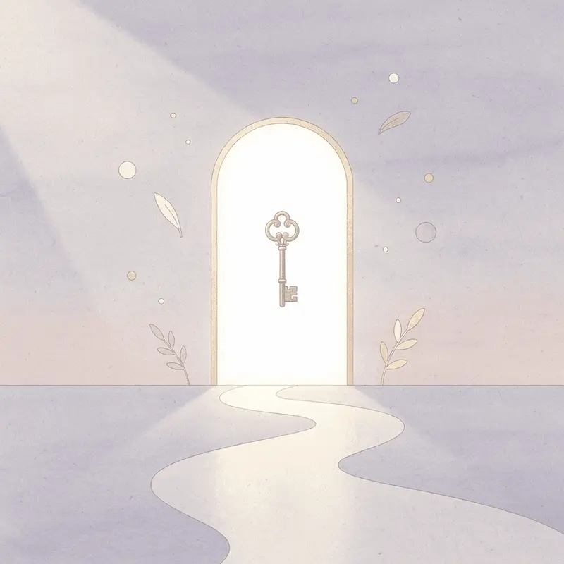 Scene illustration of an open gateway revealing a bright opportunity, representing the window created by GLP-1 medication during menopause