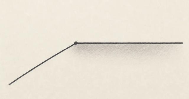 Hand-drawn line rising then flattening into a long level stretch on cream paper
