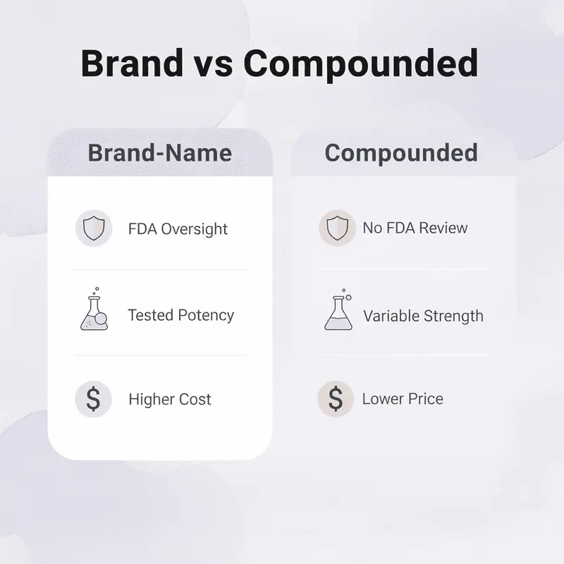 Comparison table of brand-name versus compounded medications